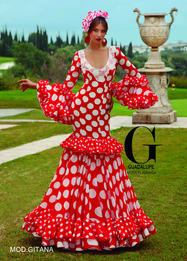 Traje de flamenca rojo Alhambra de Guadalupe Moda Flamenca